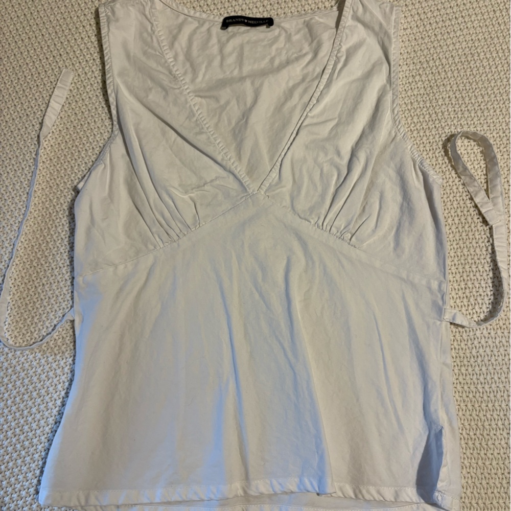 Brandy Melville White Ruched Tie Front Tank Top